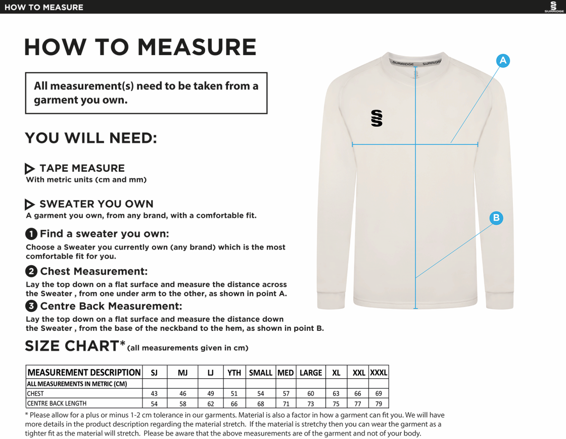 WIRRAL CC BLAST LONG SLEEVE SWEATER - Ivory - Size Guide